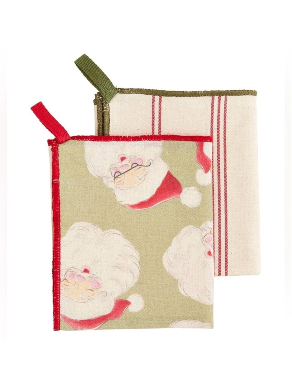 NEW Mud Pie Christmas Towel Set 100% Cotton Santa, 16 1/2" x 26"
